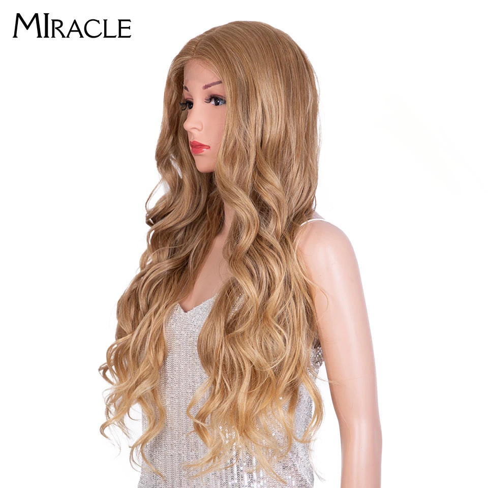 Synthetic Lace Wigs Blonde Wigs For Women 30 Inch Long Wavy Ombre Pink Color Wigs For Black Women High Temperature Hair Cosplay