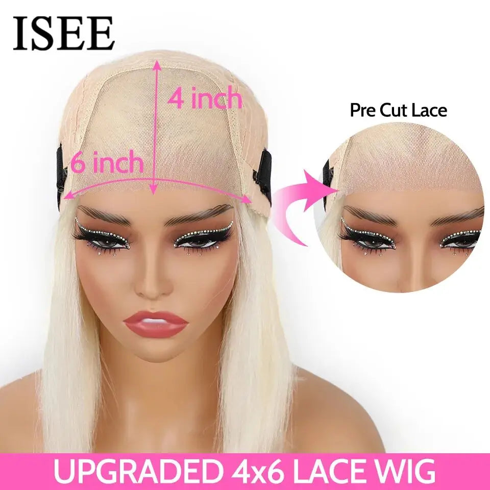 ISEE Hair Wear Go Blonde 613 Lace Front Wigs Bone Straight Transparent Lace Wig Glueless HD Short Bob Human Hair Wigs PrePlucked