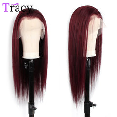 TRACY HAIR Burgundy 13x4 HD Transparent Lace Front Human Hair Wigs 99J Brazilian Remy Straight Lace Frontal Wig For Women