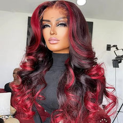 Burgundy Lace Front Wigs Human Hair 1B/99J Colored Body Wave 13X4 Human Hair Wigs Pre Plucked Burgundy Wig with Baby Hair 180%