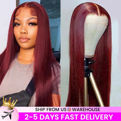 13x4 HD Lace Front Wig Human Hair Wigs 99J Red Burgundy Colored HD Transparent Pre Plucked Lace Frontal Human Hair Wigs Straight