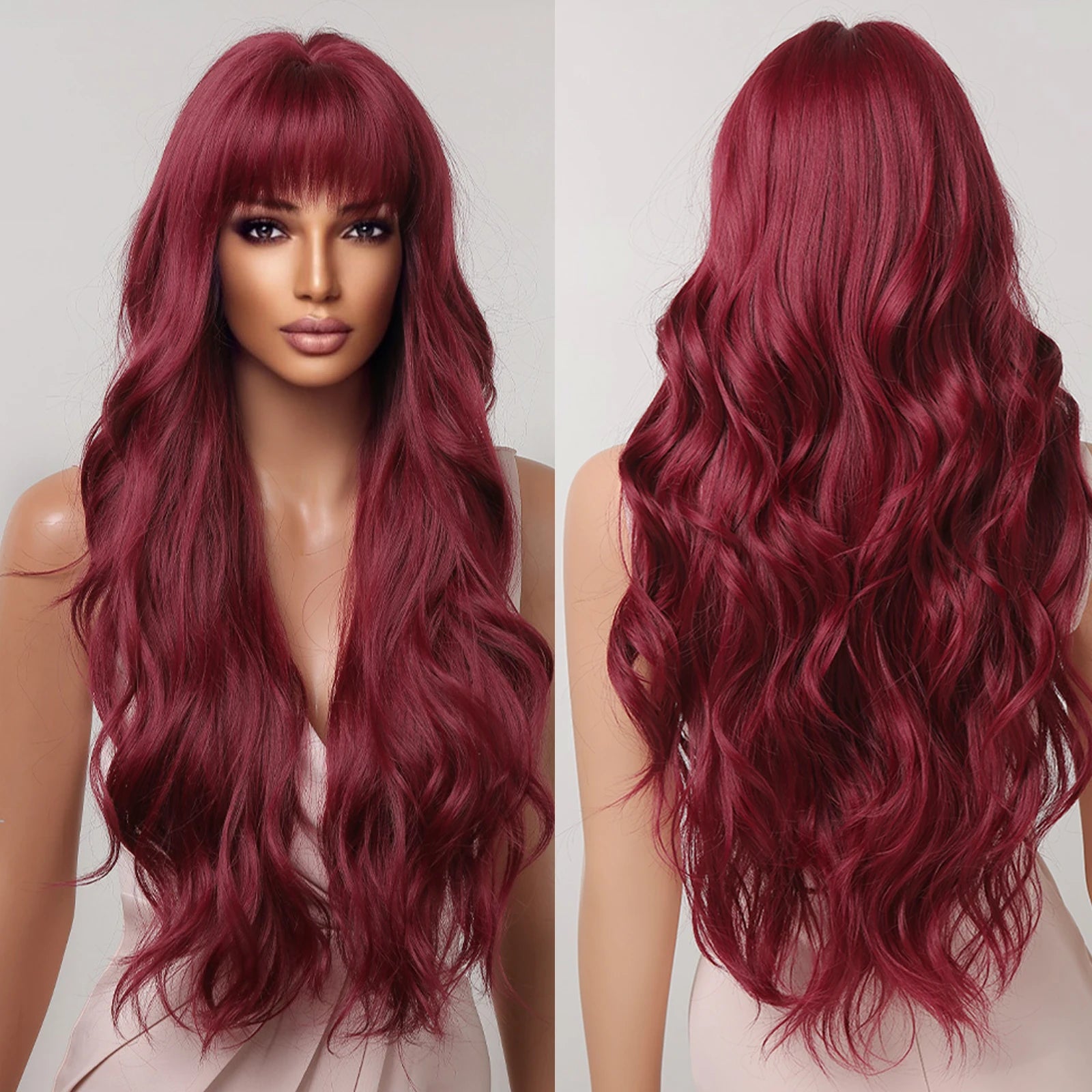 ALAN EATON Long Straight Synthetic Wigs for Women Red Brown Copper Ginger Wigs with Bangs Cosplay Daily Party Heat Resistant