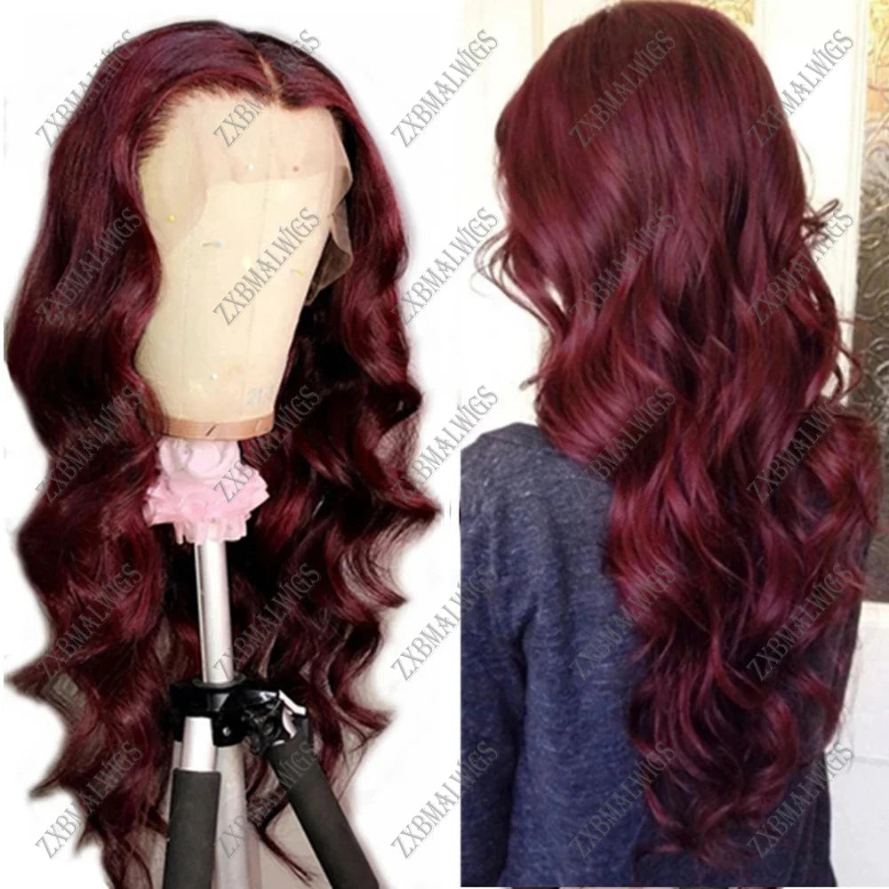 Synthetic Lace Front Wig Burgundy Body Wave Red Wigs for Women Heat Resistant Fiber  Hairline Cosplay Wigs  Baby Hair