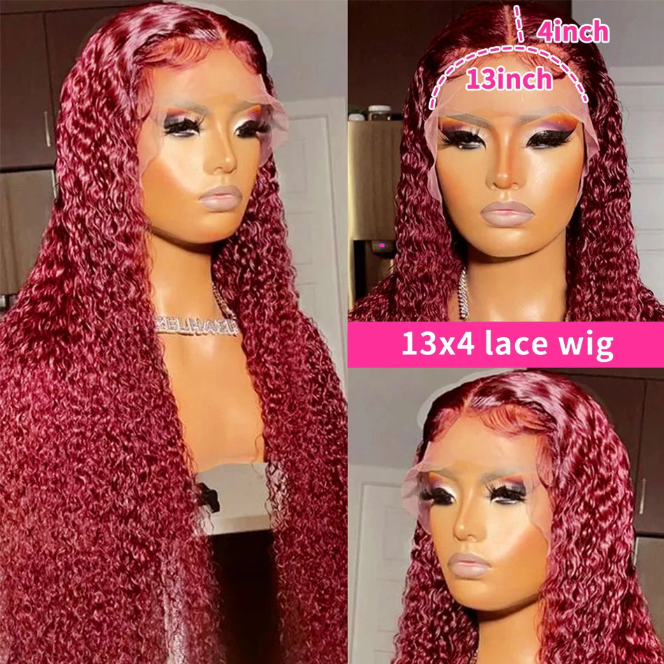 Wiggogo Red Wig 99J Burgundy Lace Front Wig 13X4 Curly Human Hair Wigs Hd Lace Wig 13X6 Human Hair Colored Deep Wave Frontal Wig