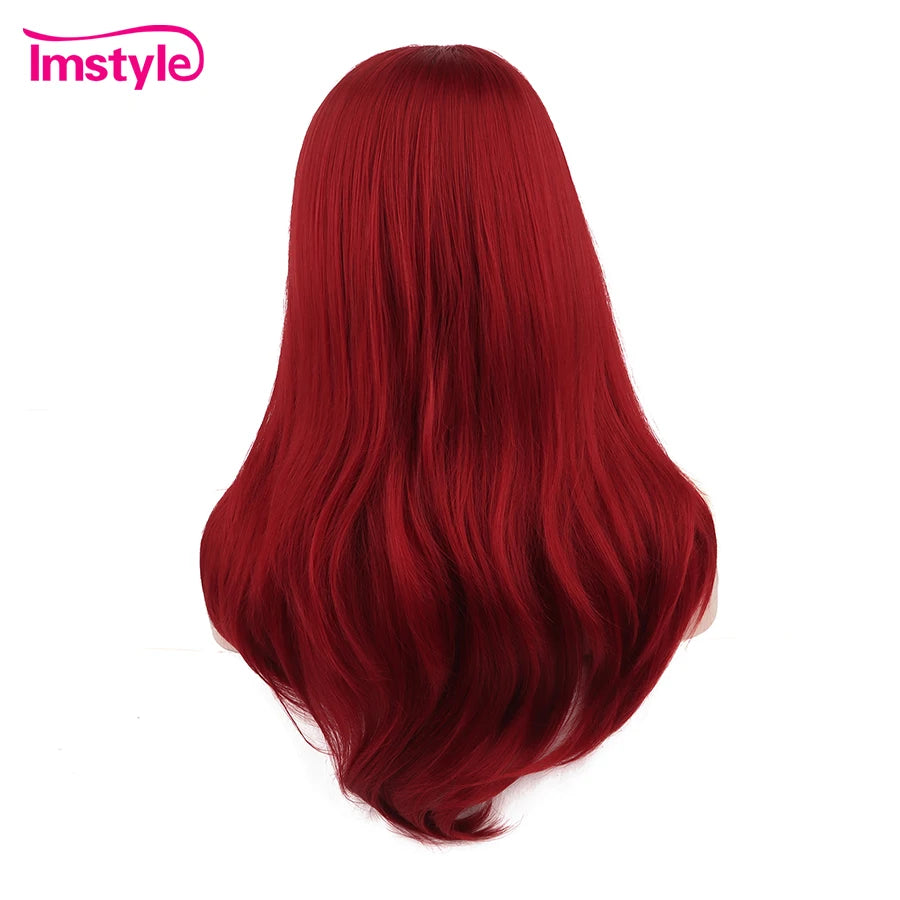 Imstyle Red Wigs Pink Straight Synthetic Lace Front Wig Heat Resistant Fibet Glueless Grey Yellow Wigs For Women Cosplay