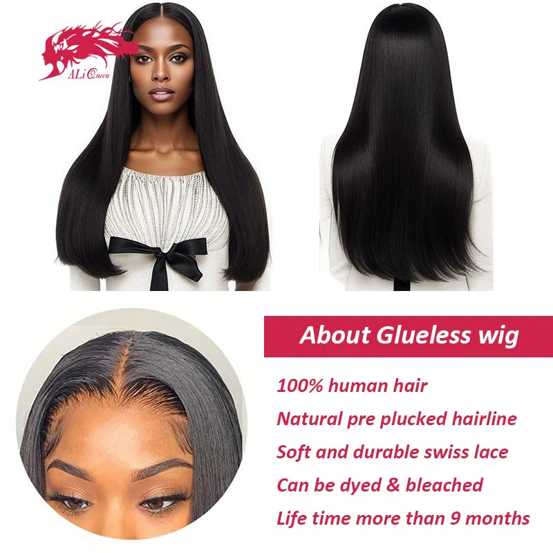 Glueless Wig 6x4 HD Lace Closure Glueless Wigs 14-32Inch Indian Straight Human Hair Ready To Wear Pre Cut Pre plucked