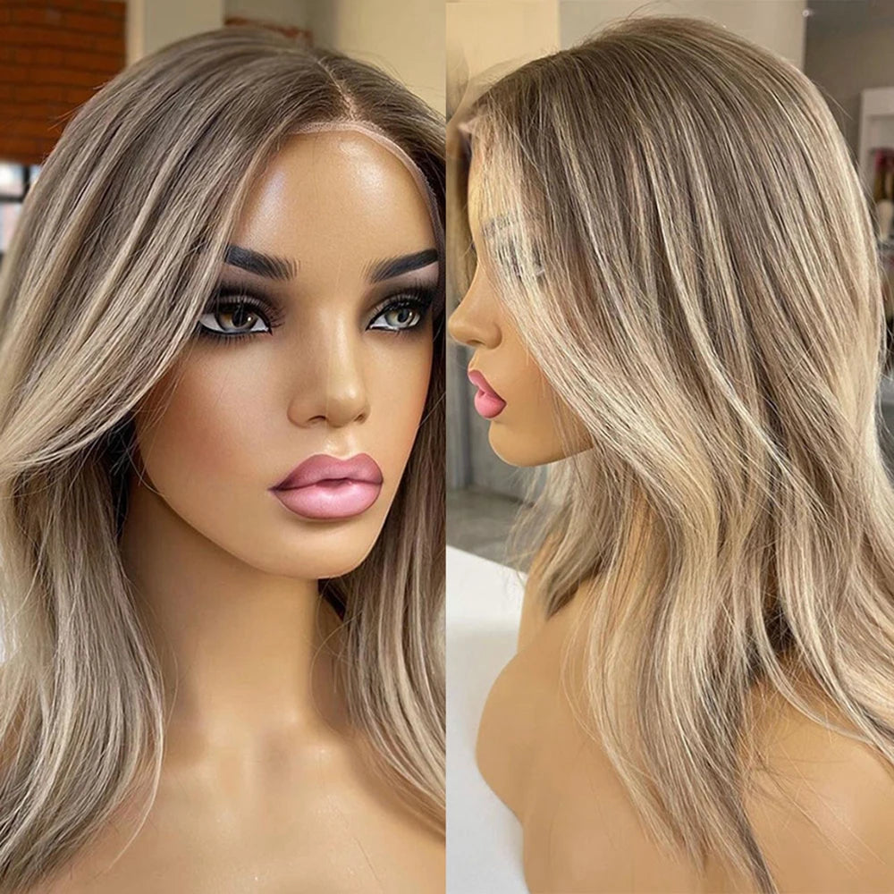 Highlight Wig Human Hair Straight Colored Brown Ombre blonde Brazilian 360 Full lace closure wigs For Women Transparent lace