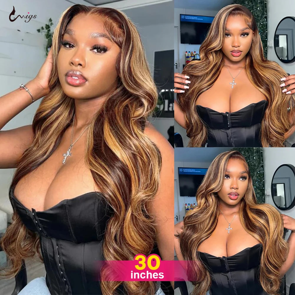 Uwigs Glueless 13x4 HD Highlight Wig Human Hair Honey Blonde Colored Lace Front Wigs For Women Brazilian Body Wave Closure Wig