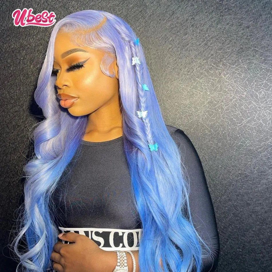 12A  613 Wig Ombre Blue Colored Body Wave 13x4 Lace Front Wig Human Hair Wigs For Woman Virgin Brazilian Preplcuked 180% Density