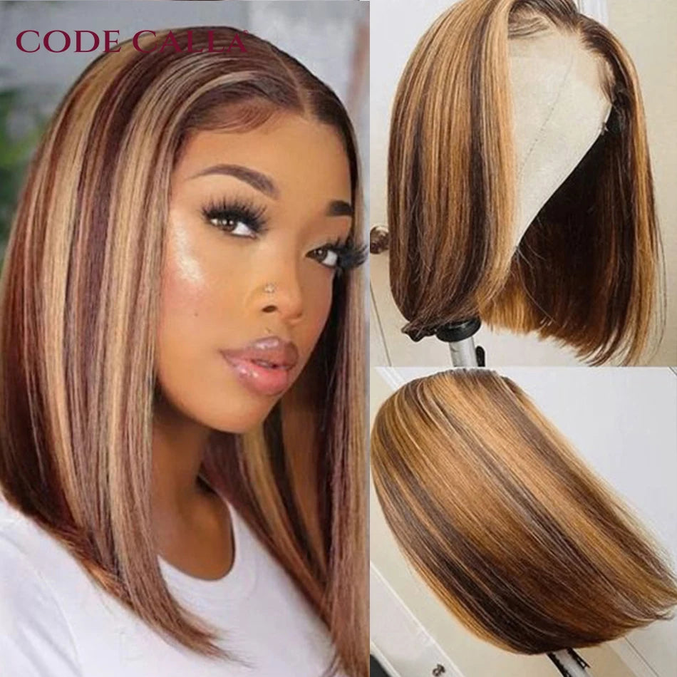 Highlight Wig Human Hair Straight Bob Wig Lace Front Human Hair Wigs Brazilian Short Bob Human Hair Wigs On Sale 180% Density