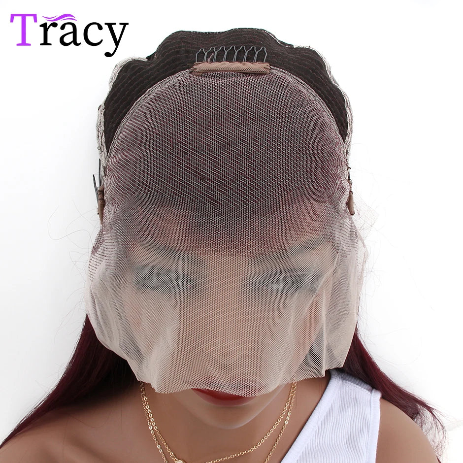 TRACY HAIR Burgundy 13x4 HD Transparent Lace Front Human Hair Wigs 99J Brazilian Remy Straight Lace Frontal Wig For Women