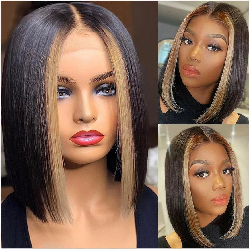 Short Ombre Honey Blonde Bob Wig With Baby Hair Honey Brown Straight Human Hair Wigs Lace Part 1b27 Brown Wigs For Black Women