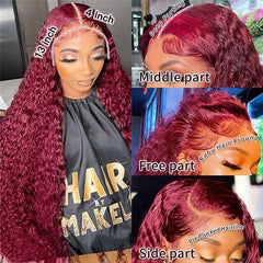 Wiggogo Red Wig 99J Burgundy Lace Front Wig 13X4 Curly Human Hair Wigs Hd Lace Wig 13X6 Human Hair Colored Deep Wave Frontal Wig