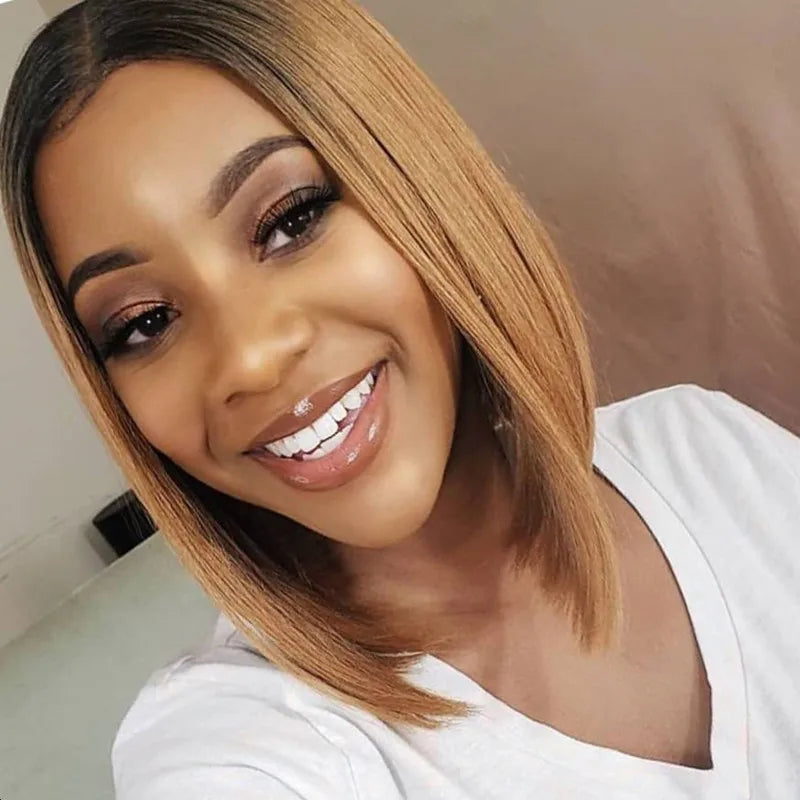 Short Ombre Honey Blonde Bob Wig With Baby Hair Honey Brown Straight Human Hair Wigs Lace Part 1b27 Brown Wigs For Black Women