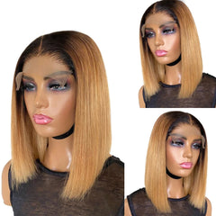 Short Ombre Honey Blonde Bob Wig With Baby Hair Honey Brown Straight Human Hair Wigs Lace Part 1b27 Brown Wigs For Black Women