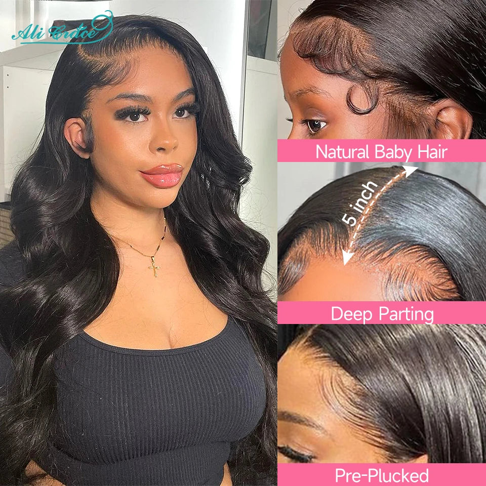 AliGrace 5x5 HD Lace Closure Wigs Brazilian Body Wave Remy Human Hair Wigs Pre-Plucked Hairline With Baby Hair HD Lace Wigs