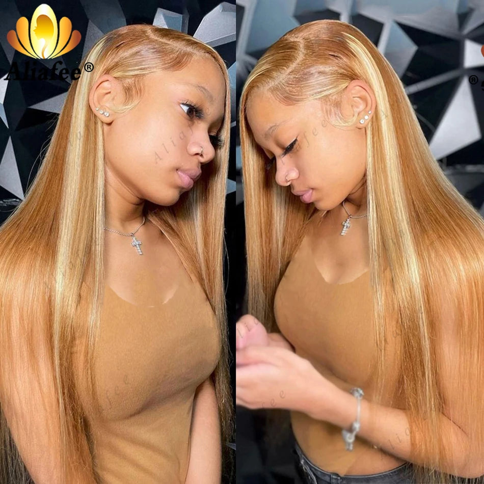 Transparent 13x6 Lace Frontal Wig Blonde Wig Straight Highlight Wig 13x4 Honey Blonde Lace Front Wigs Human Hair For Black Women