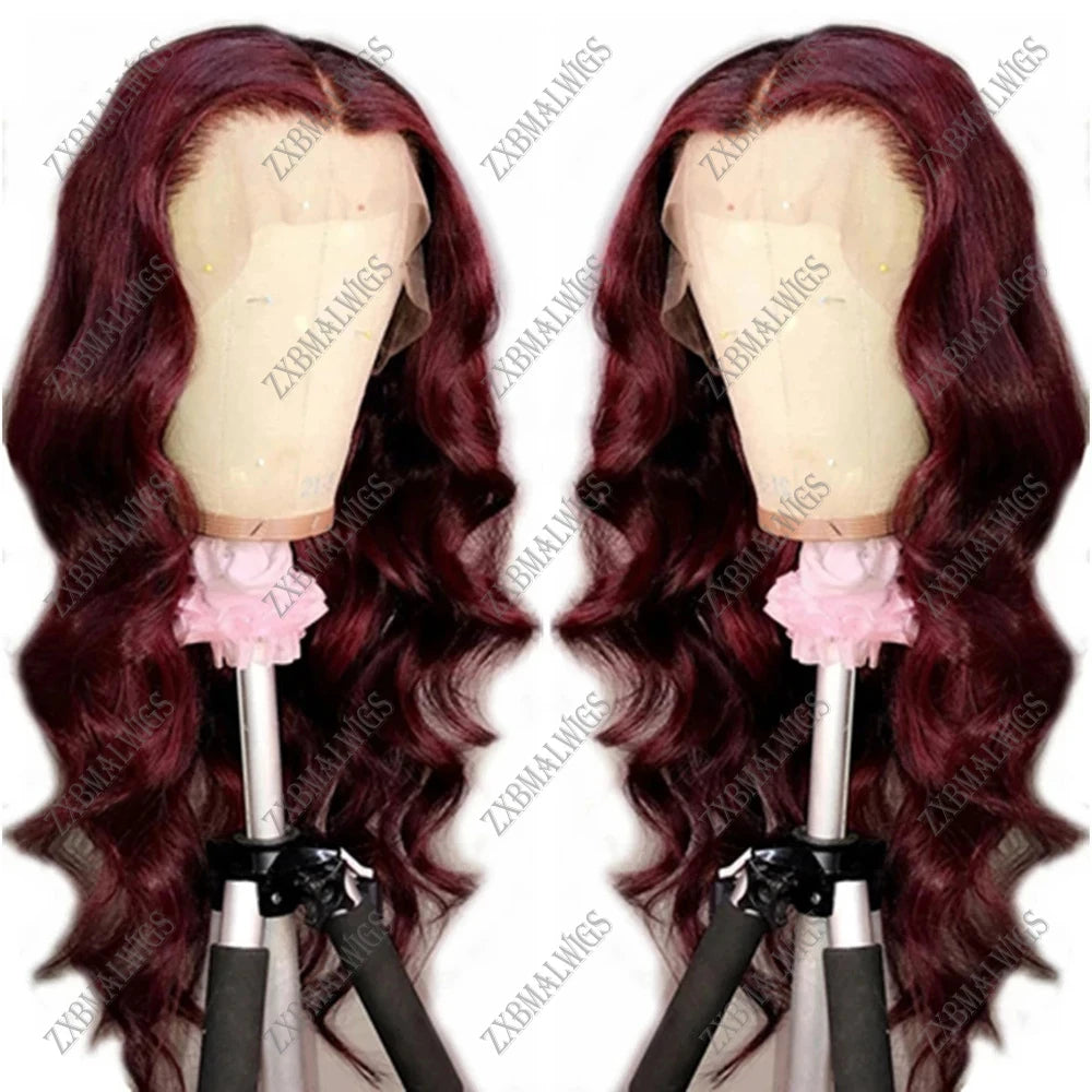 Synthetic Lace Front Wig Burgundy Body Wave Red Wigs for Women Heat Resistant Fiber  Hairline Cosplay Wigs  Baby Hair