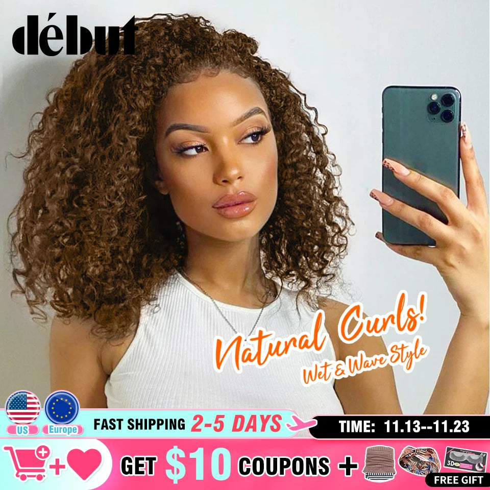 Ginger Brown 99J Lace Front Wig Curly Human Hair Wigs  HD Lace Wigs Kinky Curly Deep Wave Frontal Wigs For Black Women Debut