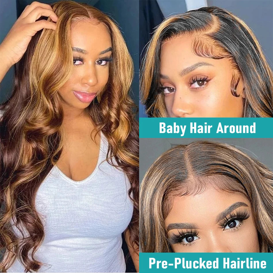 13x6 Highlight Wig Human Hair Body Wave 360 Full HD Lace Frontal Wigs For Women Brazilian Human Hair Honey Blonde Lace Front Wig