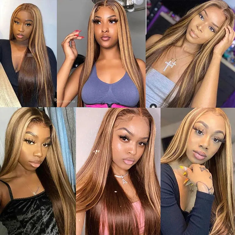 Highlight Wig Human Hair 13x4 13x6 Glueless Honey Blonde Straight Lace Front Wigs Human Hair Brazilian 5x5 Hd Lace Closure Wig