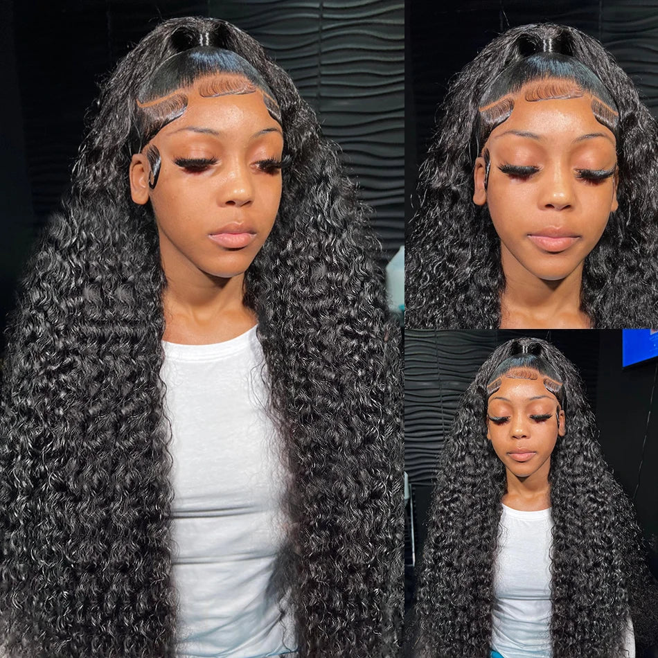 360 Full Front Wig Deep Curly Lace Front Human Hair Wig 13x4 HD Lace Frontal Wigs Brazilian Deep Wave Lace Wig 4X4 Glueless Wigs