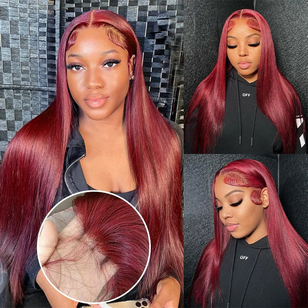 99J Burgundy Lace Front Wig Human Hair 13X4 Straight Red Colored Lace Frontal Human Hair Wigs for Women Lace Front Wig 13X6