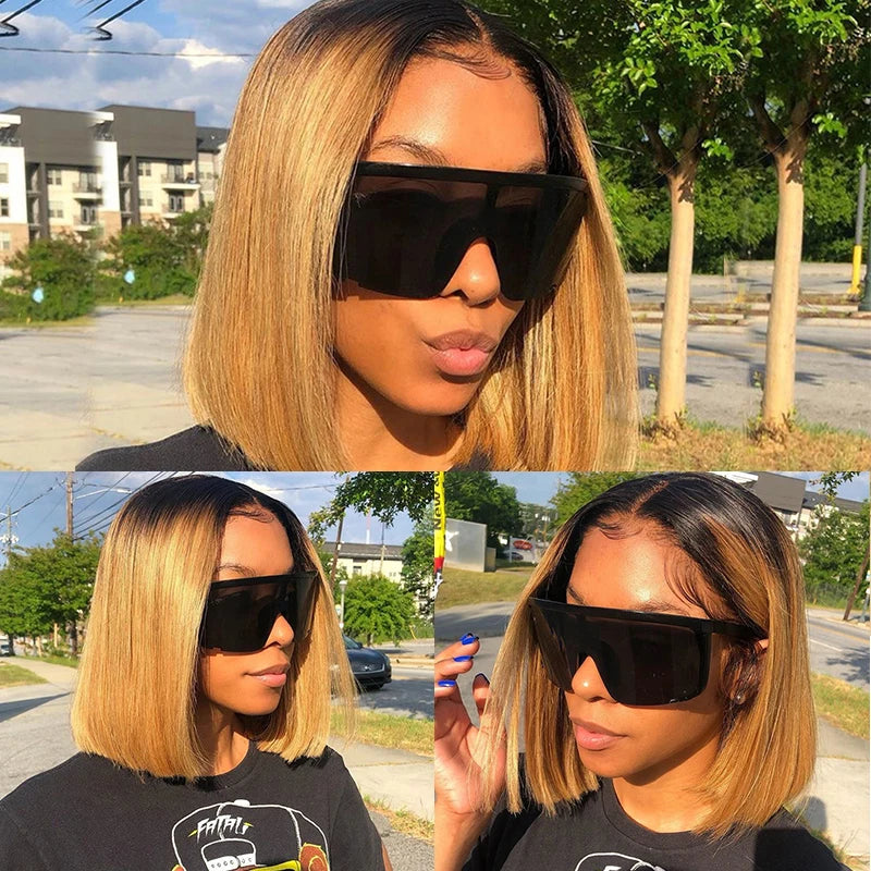 Short Ombre Honey Blonde Bob Wig With Baby Hair Honey Brown Straight Human Hair Wigs Lace Part 1b27 Brown Wigs For Black Women