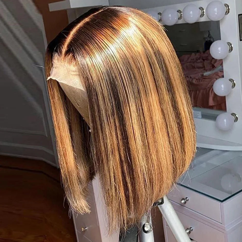 Highlight Wig Human Hair Straight Bob Wig Lace Front Human Hair Wigs Brazilian Short Bob Human Hair Wigs On Sale 180% Density